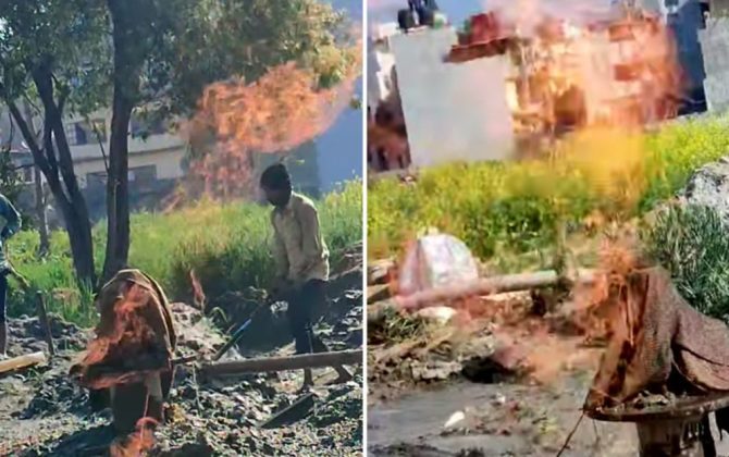 पानीको बोरिङ खन्ने क्रममा आगोको ज्वाला निस्कियो, निभाउने प्रयास जारी